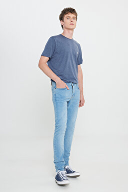 Malone Skinny Slim Fit Dar Kesim Normal Bel Esnek Jean Kot Pantolon - Mid Blue-L736017XT