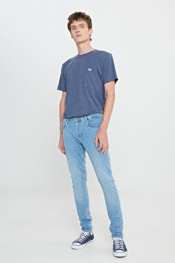 Malone Skinny Slim Fit Dar Kesim Normal Bel Esnek Jean Kot Pantolon - Mid Blue-L736017XT (görsel 2)