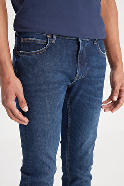 Malone Skinny Fit Dar Kesim Normal Bel Koyu Mavi Esnek Jean Kot Pantolon - Stone-L73607458 (görsel 3)