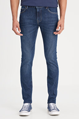 Malone Skinny Fit Dar Kesim Normal Bel Koyu Mavi Esnek Jean Kot Pantolon - Stone-L73607458 (görsel 5)