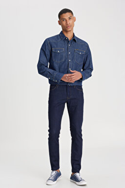 Malone Skinny Fit Dar Kesim Normal Bel Koyu Mavi Esnek Jean Kot Pantolon - Rinse-L73607536 (görsel 2)