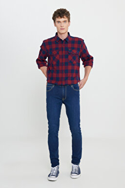 Malone Skinny Fit Dar Kesim Normal Bel Esnek Jean Kot Pantolon - Washed Dark-L736EMXA (görsel 2)