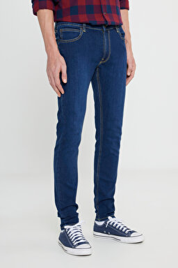 Malone Skinny Fit Dar Kesim Normal Bel Esnek Jean Kot Pantolon - Washed Dark-L736EMXA (görsel 3)