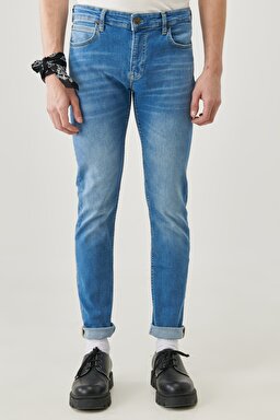 Malone Skinny Fit Normal Bel Denim Esnek Jean Kot Pantolon - İndigo-L736LSTF (görsel 2)