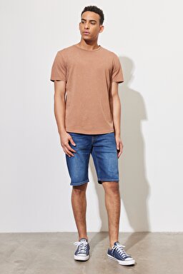 Regular Fit Normal Kesim Normal Bel Esnek Jean Kot Şort - Vcr Dark Worn-L73MHVB72 (görsel 2)