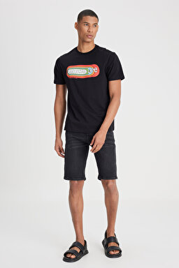 Regular Fit Normal Kesim Normal Bel Siyah Esnek Jean Kot Şort - Black Worn in-L73MKPC48 (görsel 3)