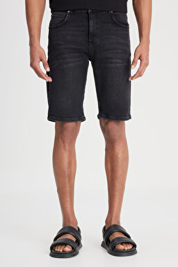 Regular Fit Normal Kesim Normal Bel Siyah Esnek Jean Kot Şort - Black Worn in-L73MKPC48 (görsel 7)
