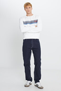 %100 Pamuk Relaxed Fit Rahat Kesim Jean Kot Denim Pantolon - Rebel Navy-L75K202302917 (görsel 2)