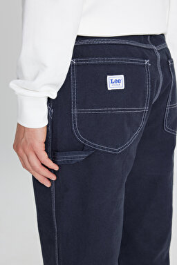 %100 Pamuk Relaxed Fit Rahat Kesim Jean Kot Denim Pantolon - Rebel Navy-L75K202302917 (görsel 4)