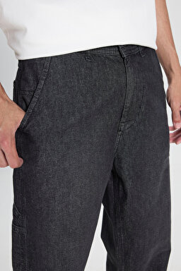 Carpenter Fit %100 Pamuk Düşük Bel Geniş Paça Jean Kot Pantolon - Black Stone Mill-L75KARGT (görsel 4)