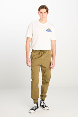Regular Fit Normal Kesim Ribanalı Paça Kargo Cepli Haki Jogger Pantolon - Khaki-L76E00001801 (görsel 3)