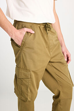 Regular Fit Normal Kesim Ribanalı Paça Kargo Cepli Haki Jogger Pantolon - Khaki-L76E00001801 (görsel 6)