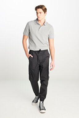 Regular Fit Normal Kesim Ribanalı Paça Kargo Cepli Antrasit Jogger Pantolon - Washed Black-L76E00001JA (görsel 2)