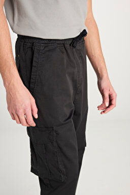 Regular Fit Normal Kesim Ribanalı Paça Kargo Cepli Antrasit Jogger Pantolon - Washed Black-L76E00001JA (görsel 5)