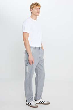 %100 Pamuk Relaxed Straight Fit Cepli Jean Kot Denim Pantolon - Gemini Grey-L78Q208890891