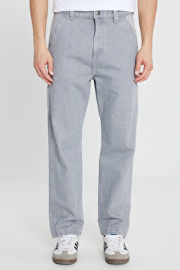 %100 Pamuk Relaxed Straight Fit Cepli Jean Kot Denim Pantolon - Gemini Grey-L78Q208890891 (görsel 3)