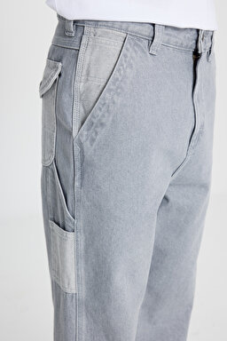 %100 Pamuk Relaxed Straight Fit Cepli Jean Kot Denim Pantolon - Gemini Grey-L78Q208890891 (görsel 4)