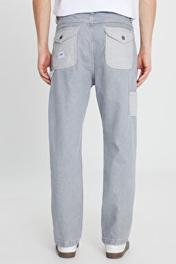 %100 Pamuk Relaxed Straight Fit Cepli Jean Kot Denim Pantolon - Gemini Grey-L78Q208890891 (görsel 6)