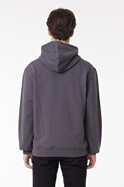 Regular Fit Normal Kesim %100 Pamuk Kapüşonlu Tam Fermuarlı Sweatshirt - Anthracite-L80KSP003 (görsel 5)
