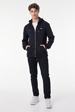 Regular Fit Normal Kesim %100 Pamuk Kapüşonlu Tam Fermuarlı Sweatshirt - Black-L80KSP01 (görsel 2)