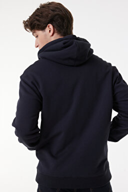 Regular Fit Normal Kesim %100 Pamuk Kapüşonlu Tam Fermuarlı Sweatshirt - Black-L80KSP01 (görsel 5)