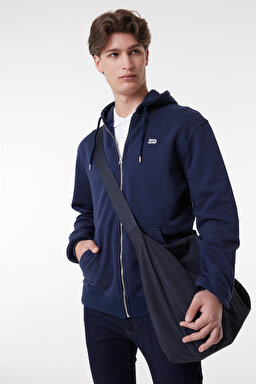 Regular Fit Normal Kesim %100 Pamuk Kapüşonlu Tam Fermuarlı Sweatshirt - Navy-L80KSP410