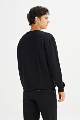 Regular Fit Normal Kesim %100 Pamuk Sıfır Yaka Sweatshirt - Black-L80XTJ01 (görsel 6)