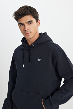 Regular Fit Normal Kesim %100 Pamuk Kapüşonlu Şardonlu Siyah Sweatshirt - Black-L80YRY01 (görsel 3)