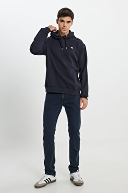 Regular Fit Normal Kesim %100 Pamuk Kapüşonlu Şardonlu Siyah Sweatshirt - Black-L80YRY01 (görsel 4)
