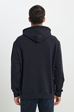 Regular Fit Normal Kesim %100 Pamuk Kapüşonlu Şardonlu Siyah Sweatshirt - Black-L80YRY01 (görsel 6)