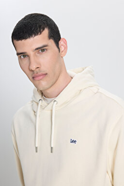 Regular Fit Normal Kesim %100 Pamuk Kapüşonlu Şardonlu Kırık Beyaz Sweatshirt - Off White-L80YRY102 (görsel 4)