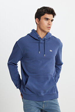 Regular Fit Normal Kesim %100 Pamuk Şardonlu Kapüşonlu Mavi Sweatshirt - Marine-L80YRY54 (görsel 2)