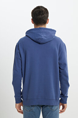 Regular Fit Normal Kesim %100 Pamuk Şardonlu Kapüşonlu Mavi Sweatshirt - Marine-L80YRY54 (görsel 6)