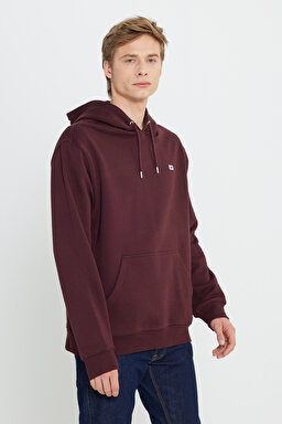 Regular Fit Normal Kesim %100 Pamuk Kapüşonlu Şardonlu Sweatshirt - Velvet Beet-L80YRY74