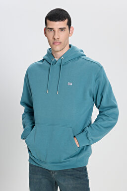Regular Fit Normal Kesim %100 Pamuk Kapüşonlu İçi Polarlı Mavi Sweatshirt - Eden-L80YRYA64