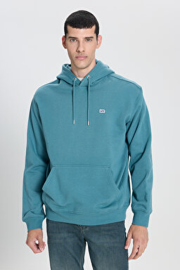 Regular Fit Normal Kesim %100 Pamuk Kapüşonlu İçi Polarlı Mavi Sweatshirt - Eden-L80YRYA64 (görsel 2)