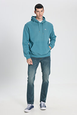 Regular Fit Normal Kesim %100 Pamuk Kapüşonlu İçi Polarlı Mavi Sweatshirt - Eden-L80YRYA64 (görsel 3)