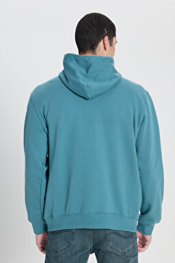 Regular Fit Normal Kesim %100 Pamuk Kapüşonlu İçi Polarlı Mavi Sweatshirt - Eden-L80YRYA64 (görsel 5)