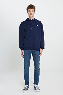 Regular Fit Normal Kesim %100 Pamuk Kapüşonlu Şardonlu Koyu Lacivert Sweatshirt - Emperor Navy-L80YRYA67 (görsel 3)