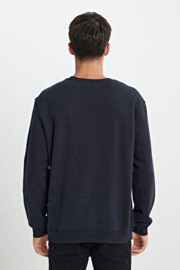 Regular Fit %100 Pamuk Bisiklet Yaka Siyah Şardonlu Sweatshirt - Black-L81IRY01 (görsel 5)