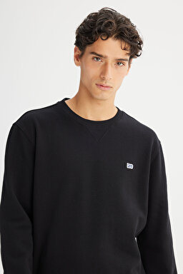 Regular Fit Normal Kesim Bisiklet Yaka %100 Pamuk İçi Polarlı Sweatshirt - Black-L81IRY100 (görsel 4)
