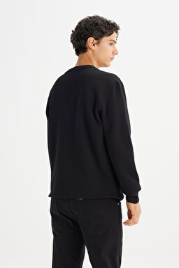 Regular Fit Normal Kesim Bisiklet Yaka %100 Pamuk İçi Polarlı Sweatshirt - Black-L81IRY100 (görsel 5)