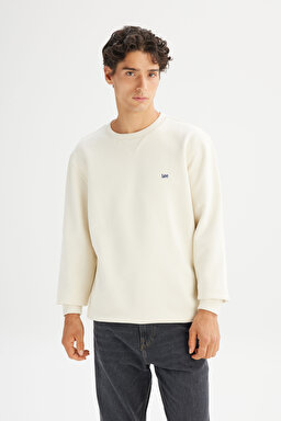 Regular Fit Normal Kesim %100 Pamuk Bisiklet Yaka Şardonlu Kırık Beyaz Sweatshirt - Off White-L81IRY102