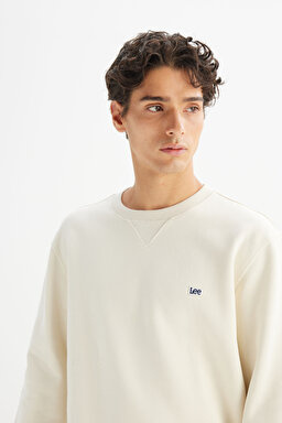 Regular Fit Normal Kesim %100 Pamuk Bisiklet Yaka Şardonlu Kırık Beyaz Sweatshirt - Off White-L81IRY102 (görsel 4)