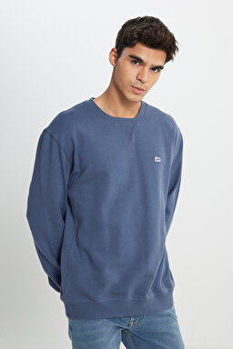 Regular Fit Normal Kesim %100 Pamuk Bisiklet Yaka İçi Polarlı İndigo Sweatshirt - Indigo-L81IRY315