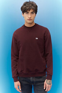 Regular Fit Normal Kesim %100 Pamuk Bisiklet Yaka Şardonlu Sweatshirt - Velvet Beet-L81IRY74