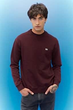 Regular Fit Normal Kesim %100 Pamuk Bisiklet Yaka Şardonlu Sweatshirt - Velvet Beet-L81IRY74 (görsel 2)