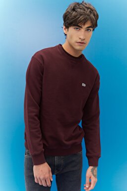 Regular Fit Normal Kesim %100 Pamuk Bisiklet Yaka Şardonlu Sweatshirt - Velvet Beet-L81IRY74 (görsel 3)
