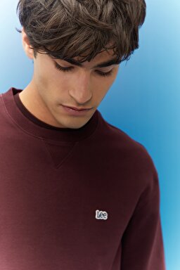 Regular Fit Normal Kesim %100 Pamuk Bisiklet Yaka Şardonlu Sweatshirt - Velvet Beet-L81IRY74 (görsel 5)