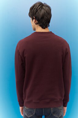 Regular Fit Normal Kesim %100 Pamuk Bisiklet Yaka Şardonlu Sweatshirt - Velvet Beet-L81IRY74 (görsel 6)